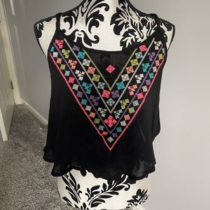 Rue 21 Black tank top with colorful design